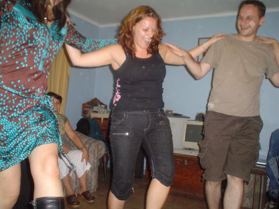 The gringos showing the Chileans how to dance Greek-style!