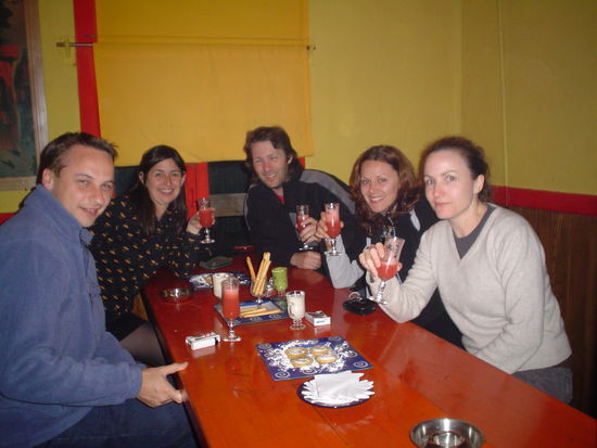 The fab 5 having a fab time in a cute bar called Chill-e that we found that served great Pisco Watermelons.