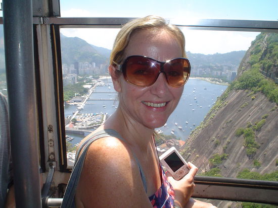 In the teleferico on our way up to Sugar Loaf mountain