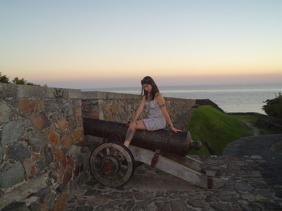 I call this piece:
Incredibly attractive girl on canon at sunset