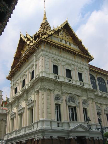 Where the king lives. a french style house with a thai roof. does that look odd to you?
