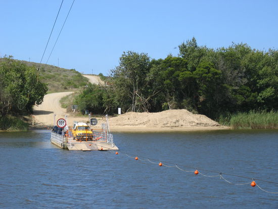 man-powered ferry on the way to the garden route