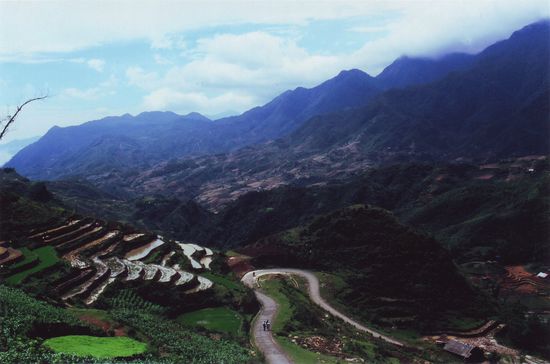 The road to Cat Cat village hadsome nice scenery along the way. The steps on the left are terrace farms.