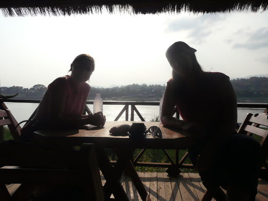 restaurant porch in Houay Xai, Laos - Thailand on the other side of the Mekong