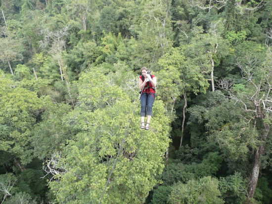 Dunja zip-lining towards our treehouse