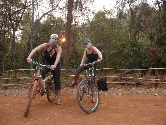 with our bikes, trying to keep the dust out of our lungs