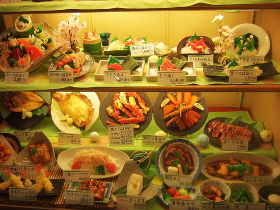 Fake food displayed in restaurant window. Looks pretty real!