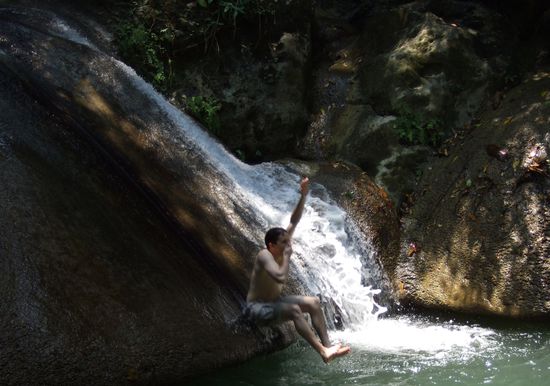 Sliding down the waterfall at tier 4