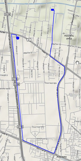 Route taken by our taxi, starting at the circle