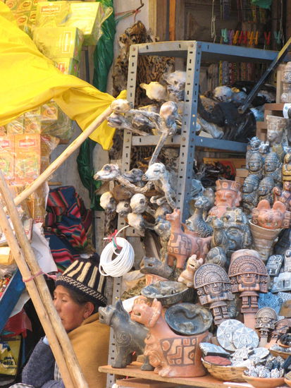 This shop sells dead lama fetuses and dried frogs (both are used for religious Aymara ceremonies). Making somebody the present of a dead lama fetus is considered a very precious gift and expression of high respect.
