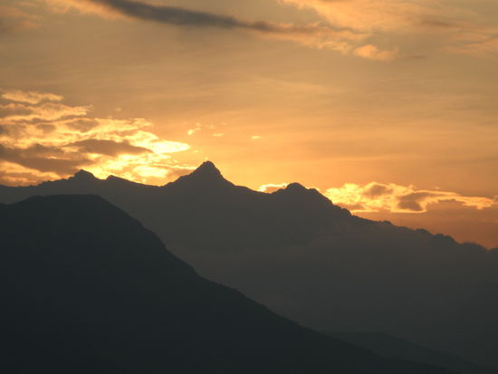 Sunset behind "La Cumbre" as seen from Coroico (the colours are REAL).