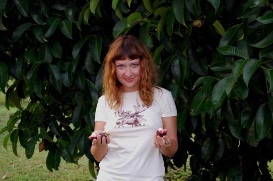 Vera with her favourite fruit, Mangosteen