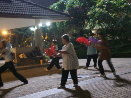 Traditional dancers in a Bangkok park.