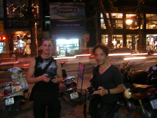 Peter and Pablo take in Hanoi's night scene.
