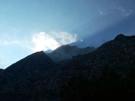 The sun is coming through, conjuring an aura to the Zugspitze