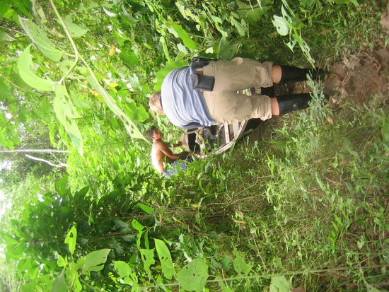 In order to get more action, sometimes our guide took ways where we have to carry the boat over land. That was exhausting in the heat!