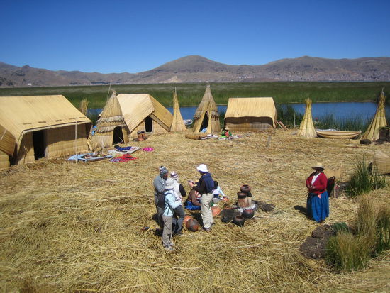 One of the floating islands of Uros.