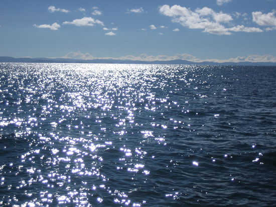 During the boat ride to Isla Tauqile. For the first time in days, there were clouds up there!