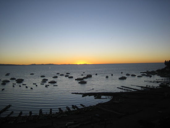 Sunset over Lake Titikaka - view from my bed/hotel 