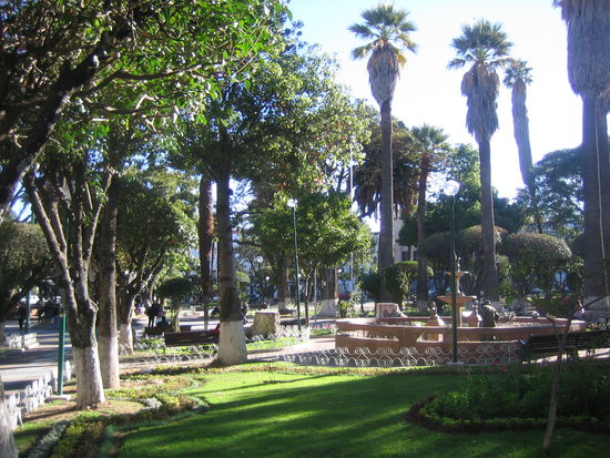 The beautiful and green Plaza de Armes.