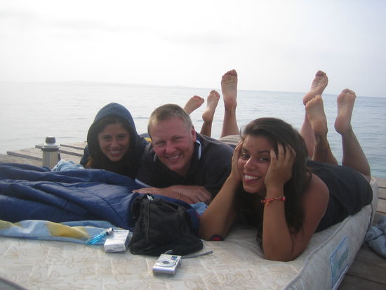 Silvia, me and Julia on the pier where we spent the nights.