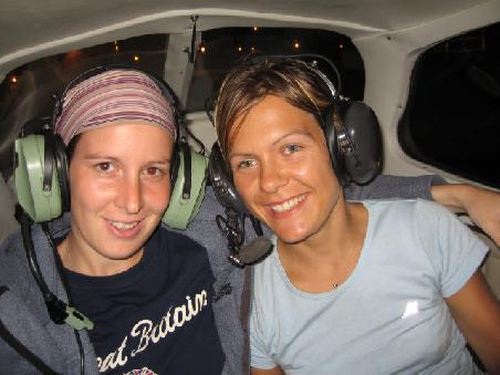 horrible photo! liesi and nora listening to JF's pilot instructions...
