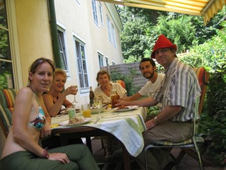 back in vienna - mum, oma, marc (still with beard) and hobbit trevor