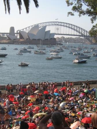 View of harbour bridge and opera house from our picnic spot up at mcquaries chair