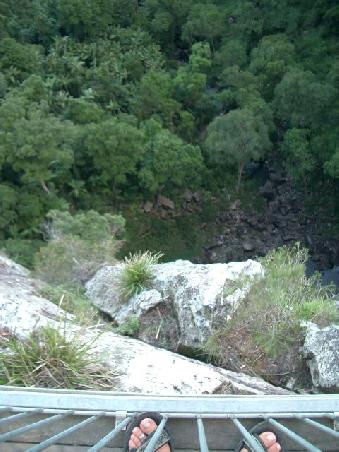 a view down to the waterfall base (and my lovely feet)