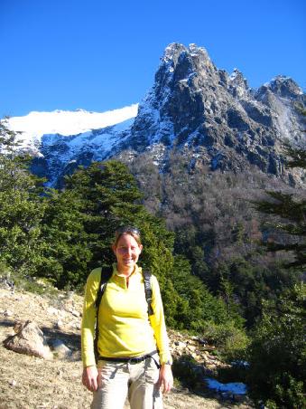 behind me on the peak is the refugio - our attempted goal!