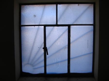 our window in the room the next morning - the white thing is ICE which was INSIDE