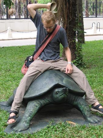WHEEEEeeeeeeEEE!!!! Mat riding on a turtle!!!