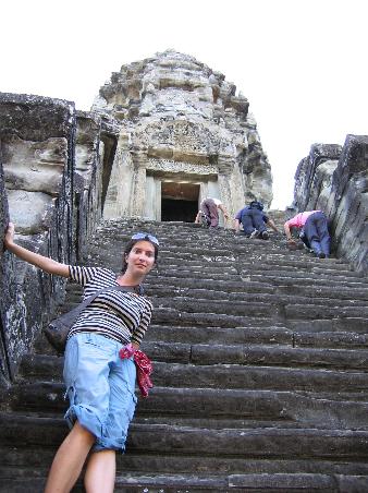 REALLY REALLY steep stairs at Angkor Wat. Those people aren't on all fours further up because they're tired... the stairs were just THAT hard to climb.
