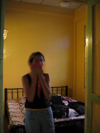 Our cell at "HOTEL LONDON". Witness the lizards, the roaches, the one inch think brick mattressm, the roaring motorcycles outside the window.. witness the comfort.