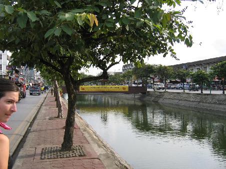 Moon Muang Street, Chiang Mai. There's giant huge fountains in that canal at night. Bigger than the trees.